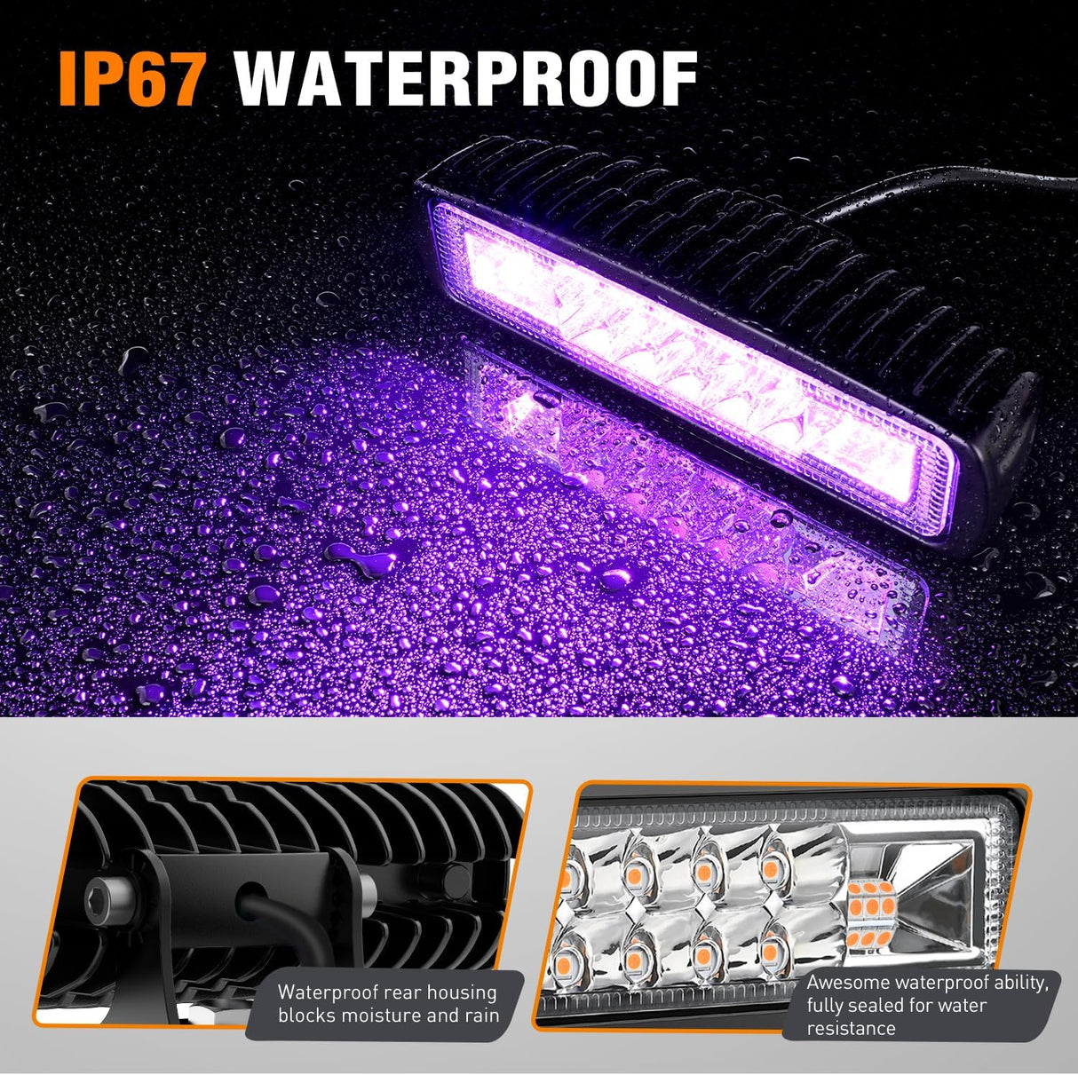 6 Inch Purple LED Light Pods 2 PCS 60W Flood Spot Combo Beam Off Road Driving Decoration Neon Hunting Lighting for 12V 24V ATV UTV Pickup Truck Tractor