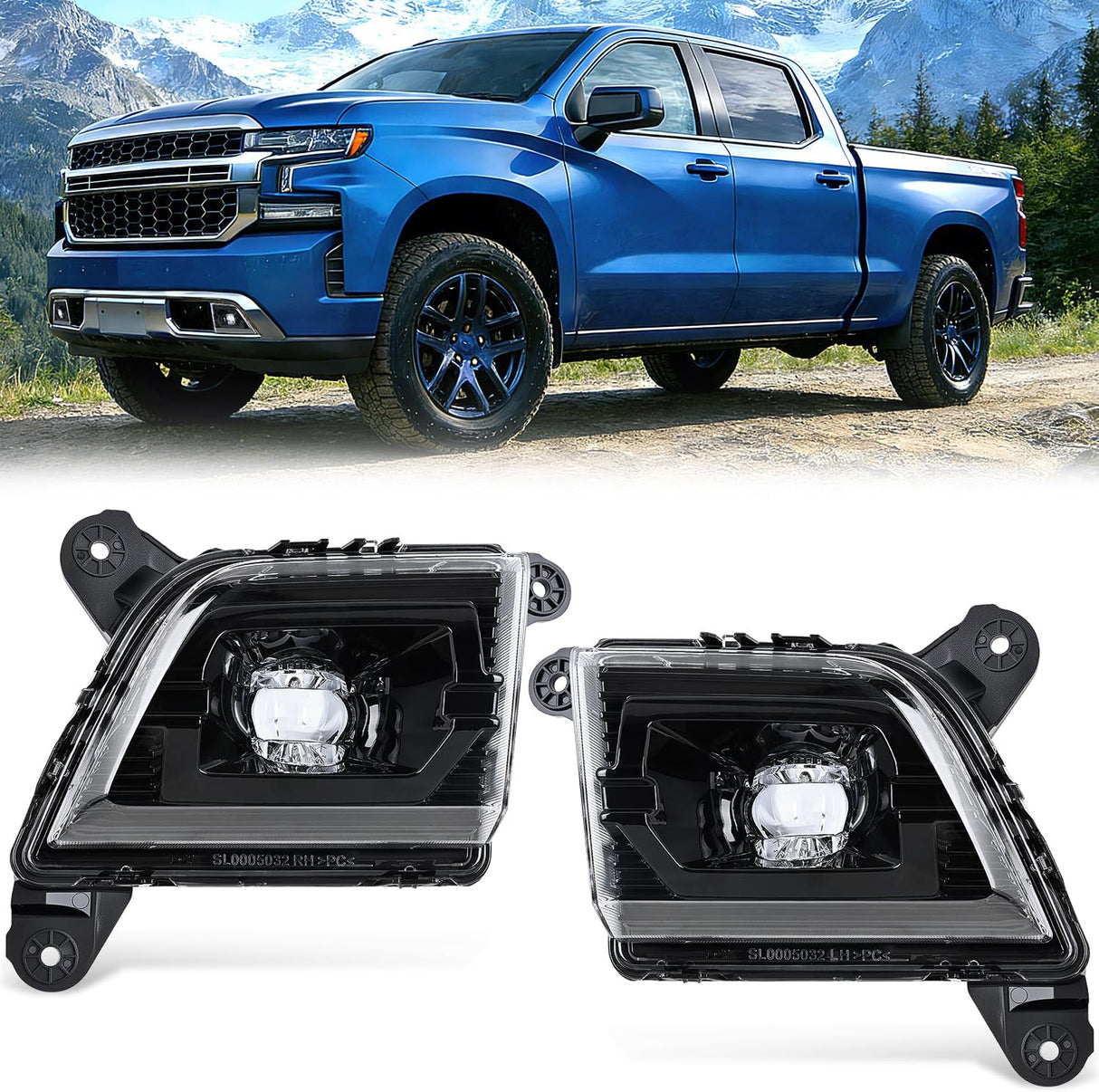 Fog Light Assembly Compatible with 2019 2020 2021 2022 2023 Chevrolet Silverado 1500 2020-2023 Chevy Silverado 2500HD 3500HD Smoke Lens Driver and Passenger Side