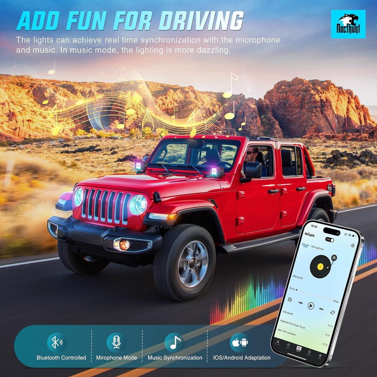 LED Pods 3 Inch 18W Cube Flood Offroad Work Light with RGB Halo Strip Multi Chasing Flash Strobe Mode APP & Remote Control IP67 Waterproof for Truck Pickup Golf Cart SUV ATV UTV 4x4 Van Camper