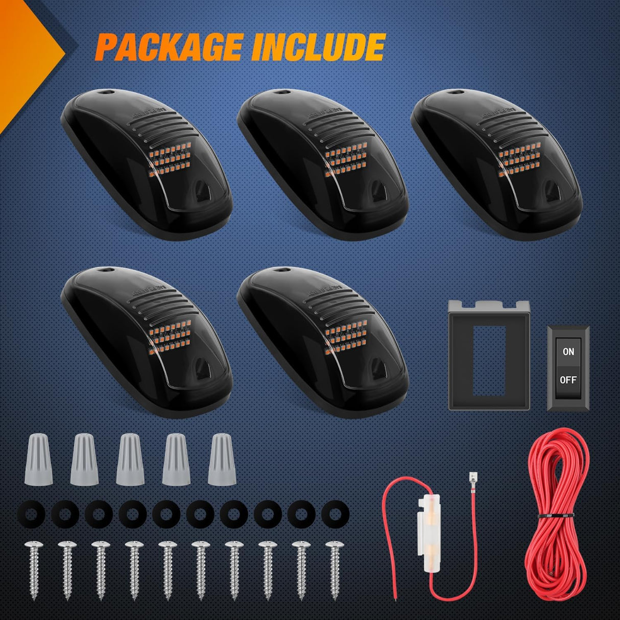 LED Cab Marker Lights 5 PCS 24 LED Smoke Lens Amber Clearance Roof Running Light Compatible with 2003-2018 Dodge Ram 1500 2500 3500 Pickup Trucks