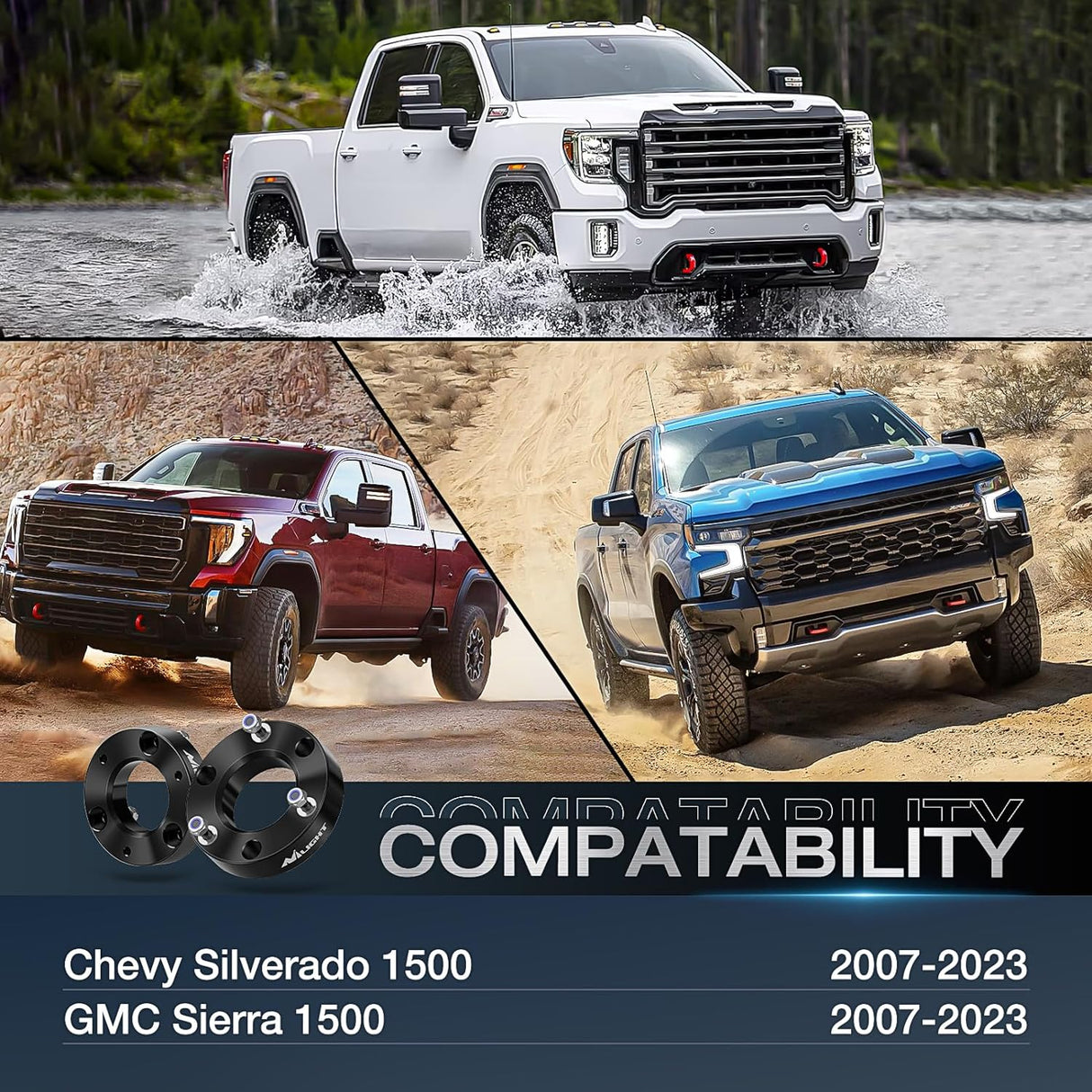 2 Inch Front Leveling Lift Kit for 2007-2023 Chevy Silverado 1500/GMC Sierra 1500 Nilight