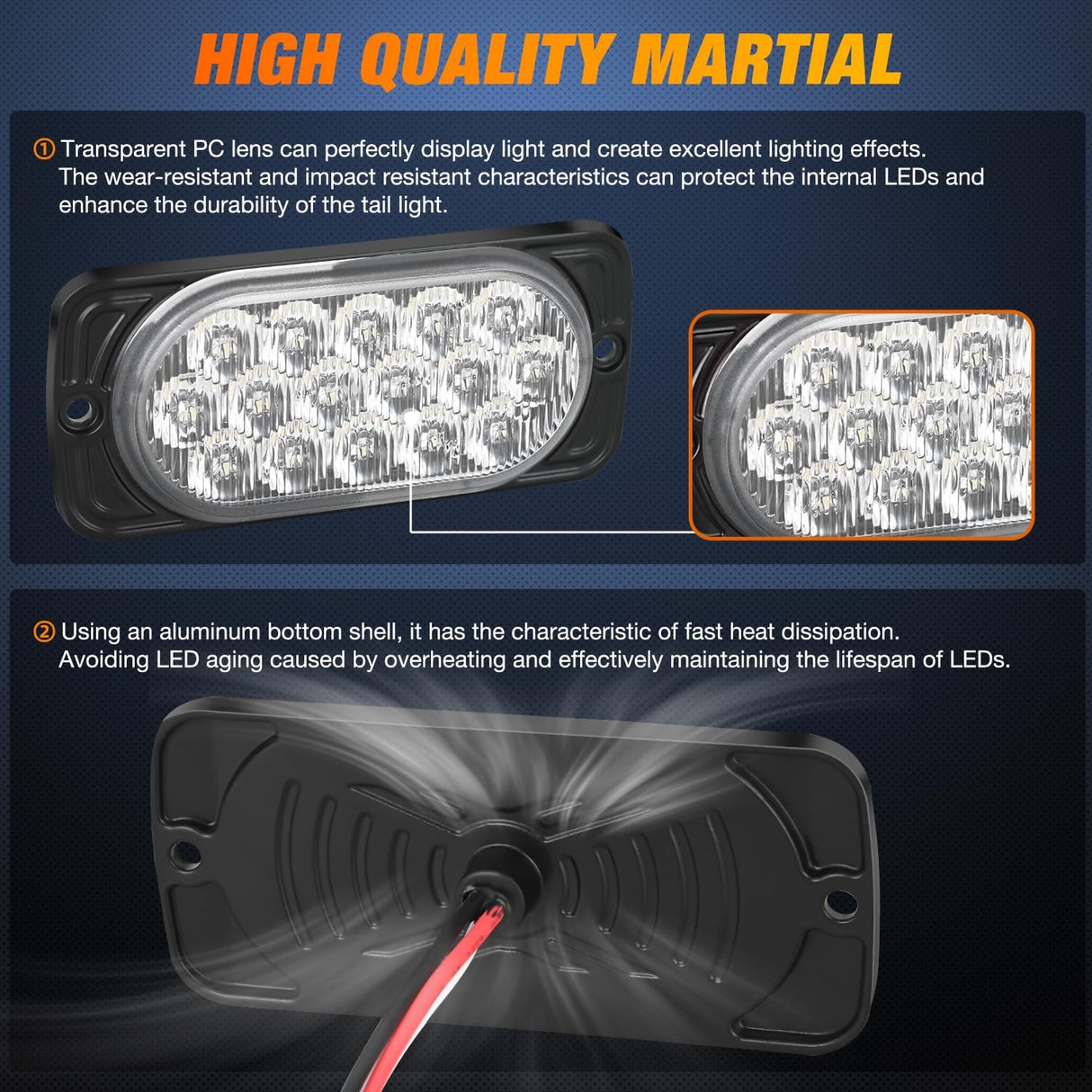 Taillight Assembly 4.4 Inch Aluminum Housing Tail Light 2 PCS 16 LED White Back Up Reverse Marker Lights Surface Mount IP67 Waterproof for 10-30V RV Camper Trailer Truck Bus Boat