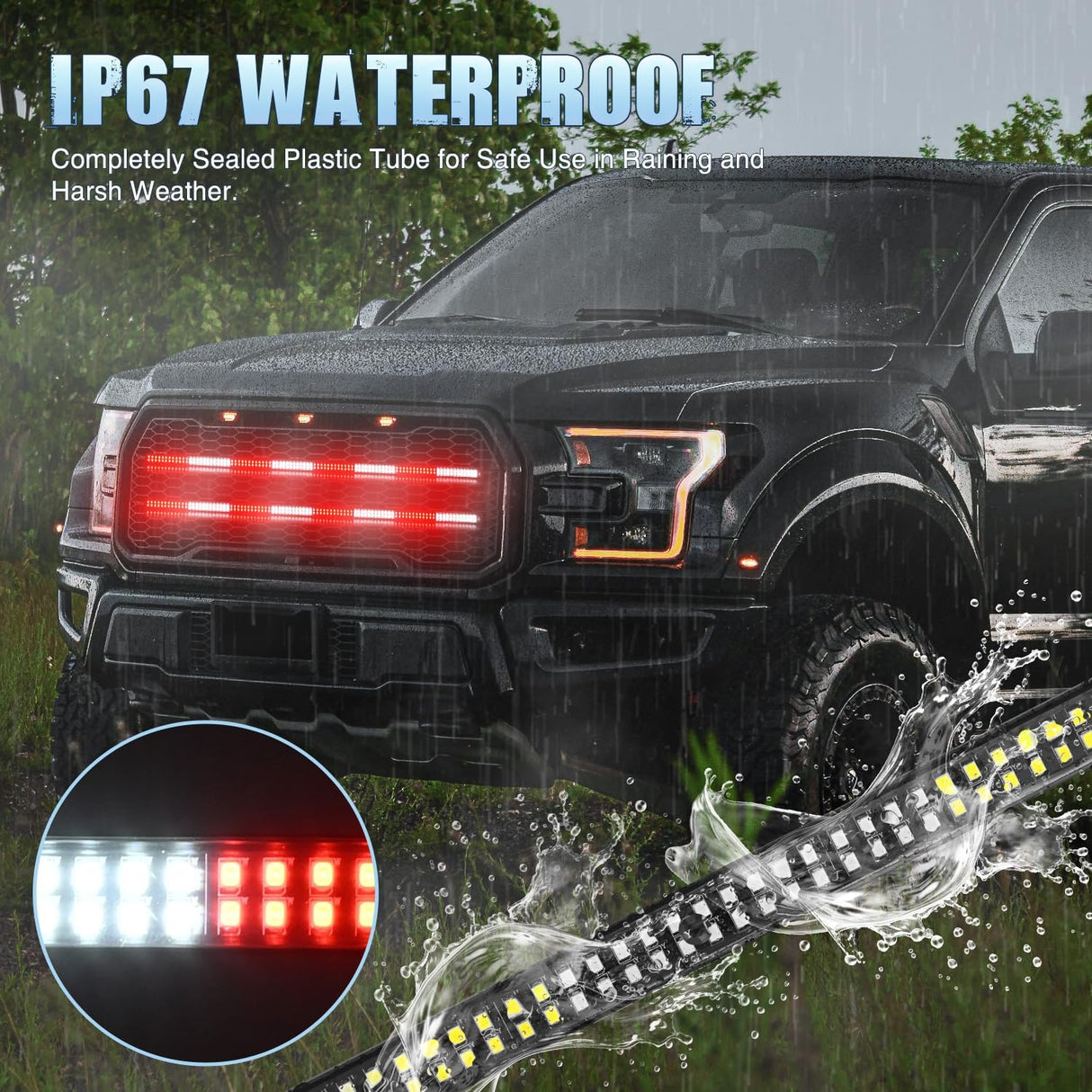 2PCS 24 inch Truck Grille Strobe Lights Strip 384 LED Emergency Light Red White Flexible Side Flashing Warning Caution Safety Waterproof Lighting Kit for Trucks Tow Plow Construction Vehicles