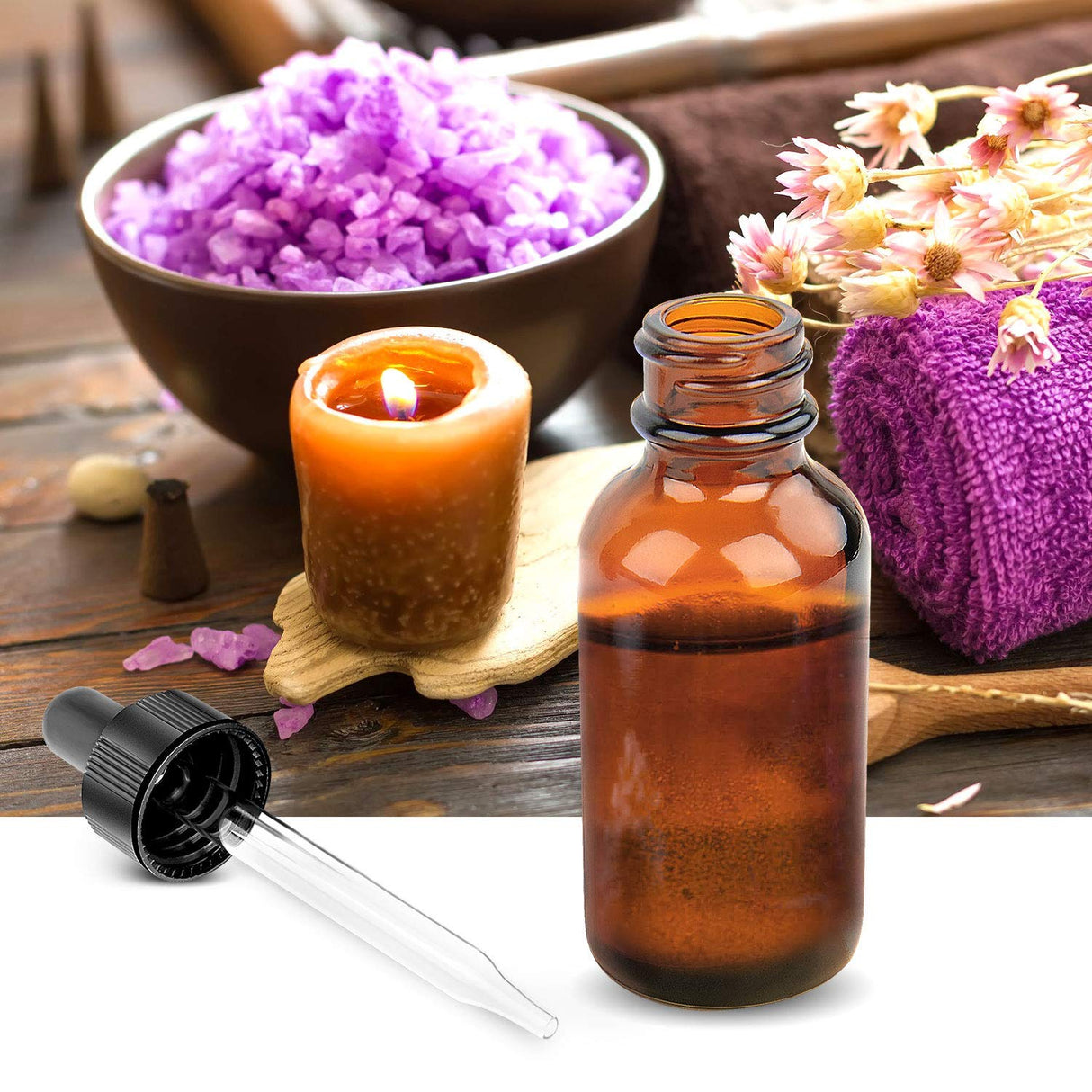 1oz Amber Glass Bottles for Essential Oils with Glass Eye Dropper - Pack of 6