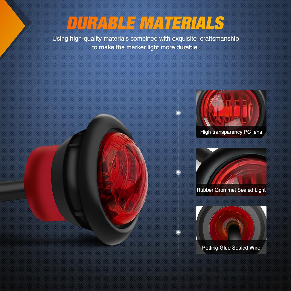 3/4 inch Red Round LED Marker Lights 2 Connectors (10 Pcs) Nilight