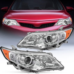 2012-2014 Toyota Camry L/LE/XLE/Hybrid LE XLE Headlight Assembly Chrome Housing Amber Reflector Clear Lens