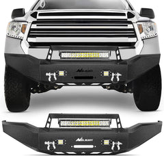 2007-2013 Toyota Tundra Front Bumper Full Width Solid Steel with Winch Plate 120W LED Light Bar 2Pcs 18W Light Pods