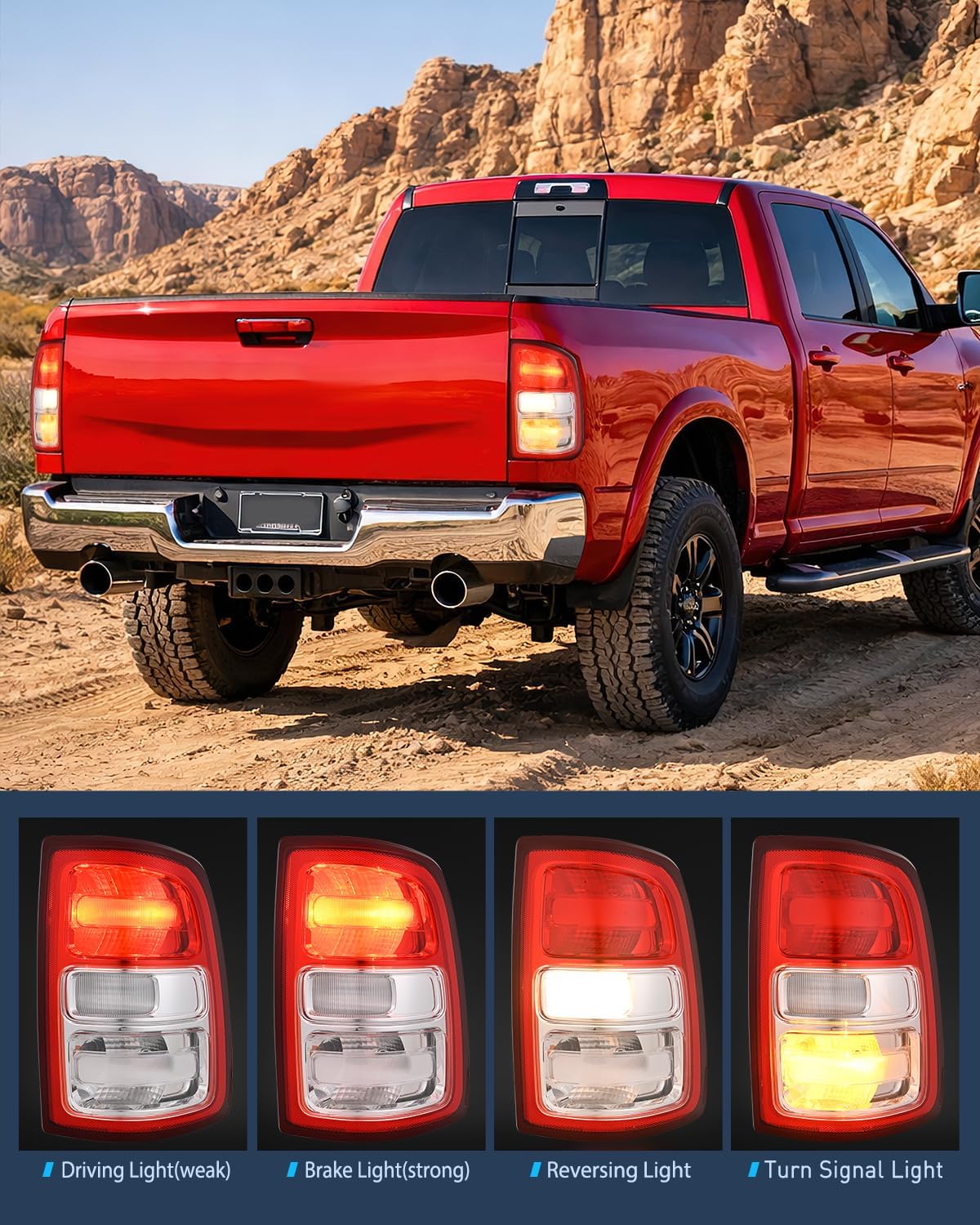 Taillight Assembly for 2019 2020 2021 2022 2023 Dodge Ram 2500 | 2019-2023 Dodge Ram 3500 Red Bezel Tail Light OE Style Rear Lamp Replacement Passenger Side