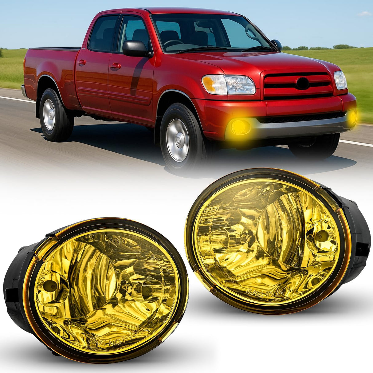 Fog Lights Assembly Compatible with 2001 2002 2003 2004 2005 2006 2007 Toyota Sequoia 2000-2006 Tundra(NOT fit steel front bumper models) w/9006 12V 51W Bulbs Amber Lens