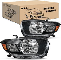 2008-2010 Toyota Highlander Headlight Assembly Black Housing Amber Reflector