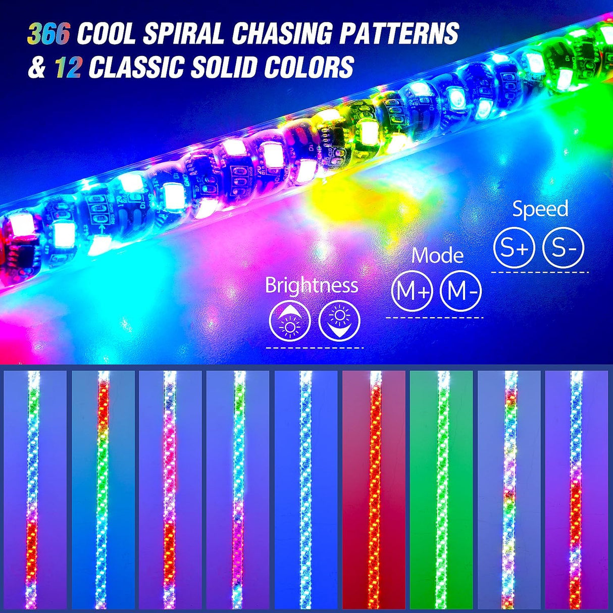 Boat Navigation Light 4FT Spiral LED Whip Lights 360° Visibility 2NM Coast Guard Compliant 400+ Patterns with Remote Plug-in Base Boats Stern Navlight for Night Fishing, Yacht, Pontoon