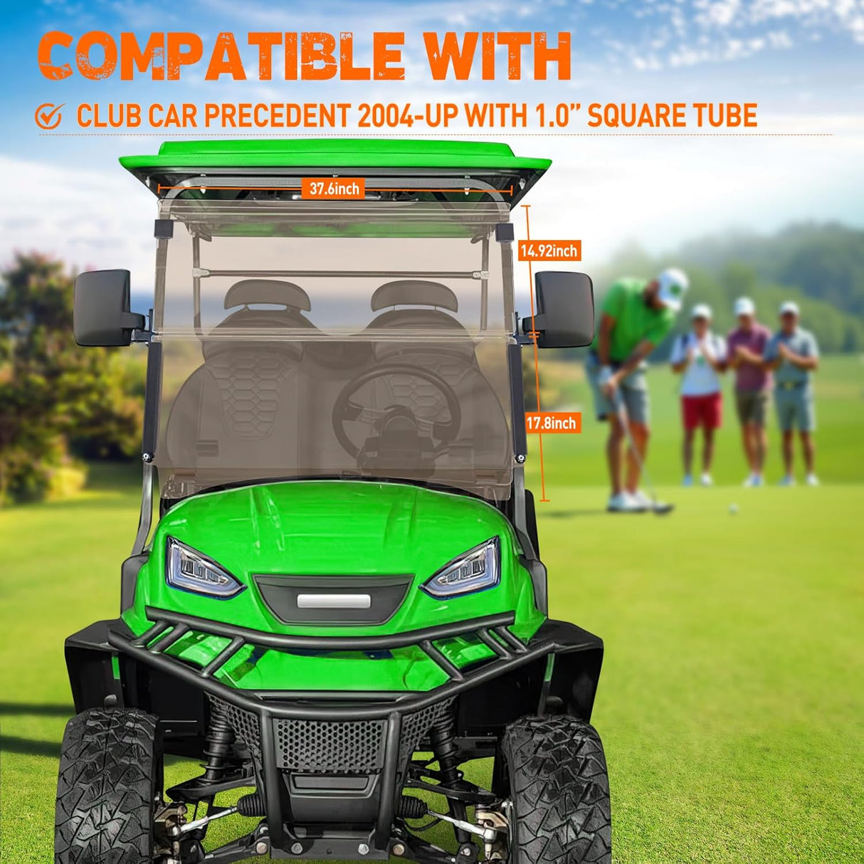 Golf Cart Windshield for Front Window Foldable Windproof UV Protection Compatible with Club Car Precedent Gas or Electric 2004-Up, Scratch and Impact Resistant, Tinted Acrylic