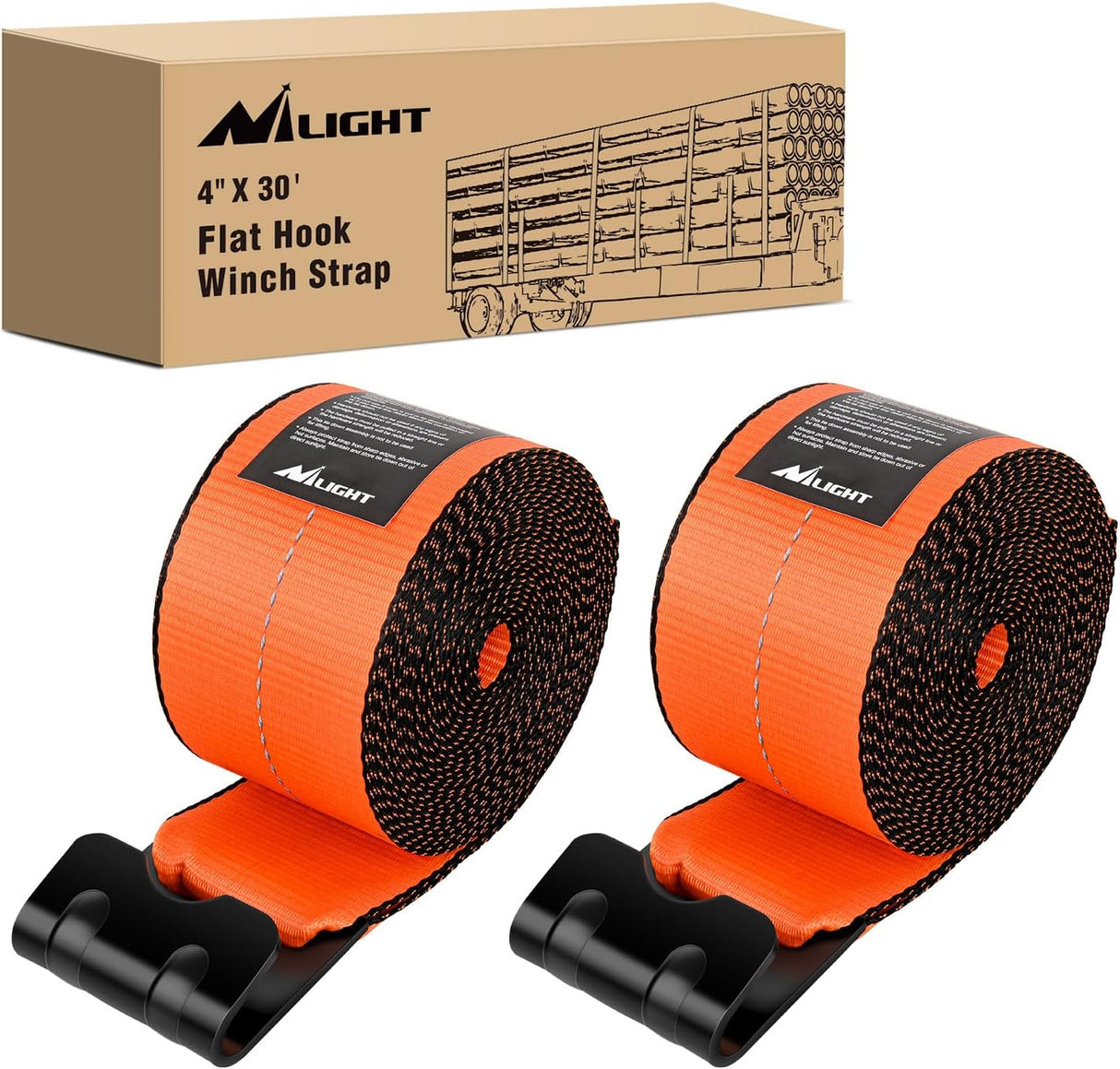 Truck Straps 4 Inch x 30 Inch Heavy Duty Tie Down with Flat Hooks | 16800LBS Break Strength & 5400LBS WLL for Flatbed Trailer Cargo Control Recovery Tree Saver 2 Pack Orange