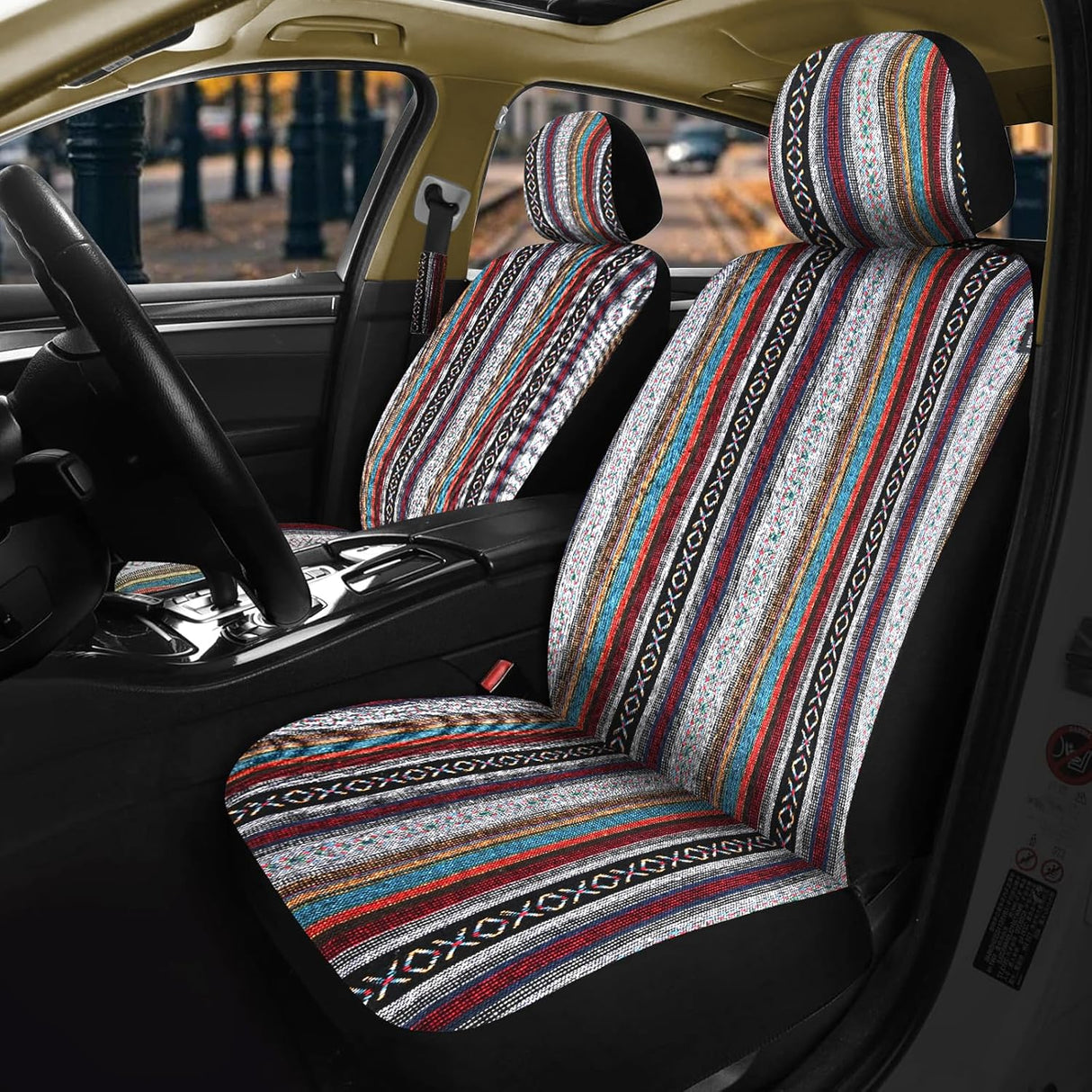 Car Seat Covers 2PCS Red Stripes Baja Saddle Blanket with Shoulder Pads Breathable Washable Striped Woven Airbag Compatible Universal for Cars SUV Truck Front Seat