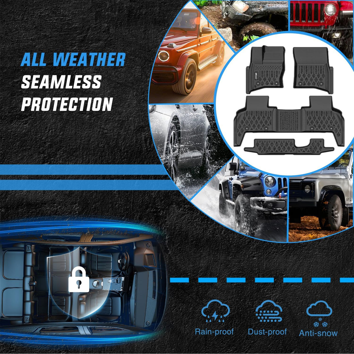 TPE Floor Mats for Land Rover Defender 110 2020 2021 2022 2023 2024 2025 All Weather Custom Fit Heavy Duty Floor Liners