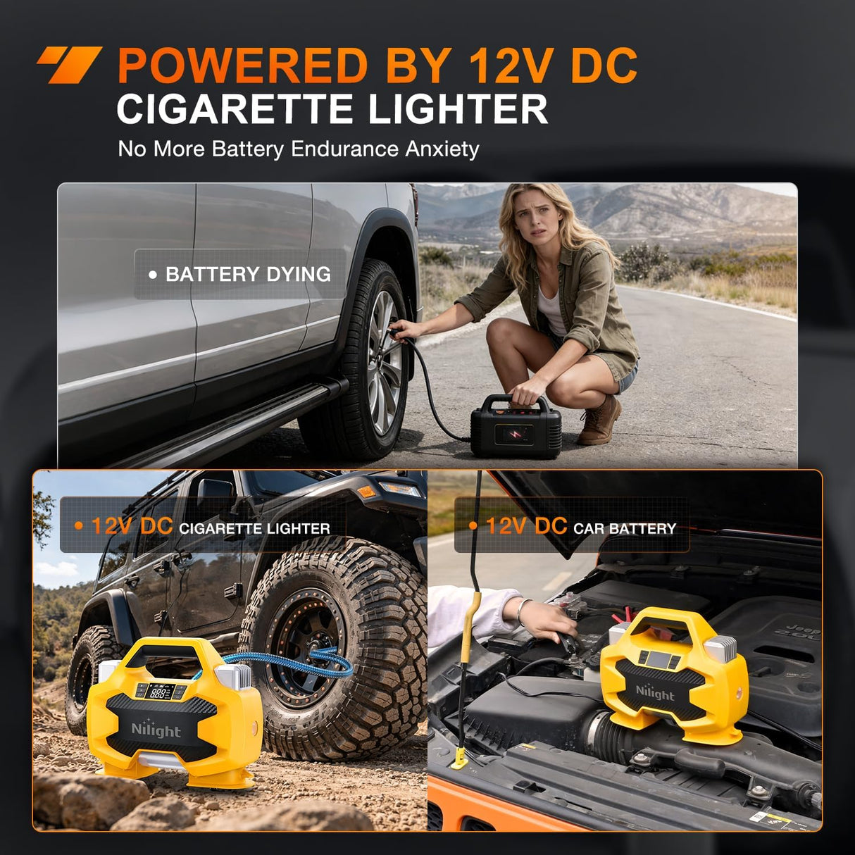 Portable DC 12V Tire Inflator Dual Cylinders and Dual Motors 150PSI | Heavy Duty Tire Pump Air Pumps Auto Shutoff with Screen and LED Light Air Compressor for Pickup Truck ORVs SUVs Cars