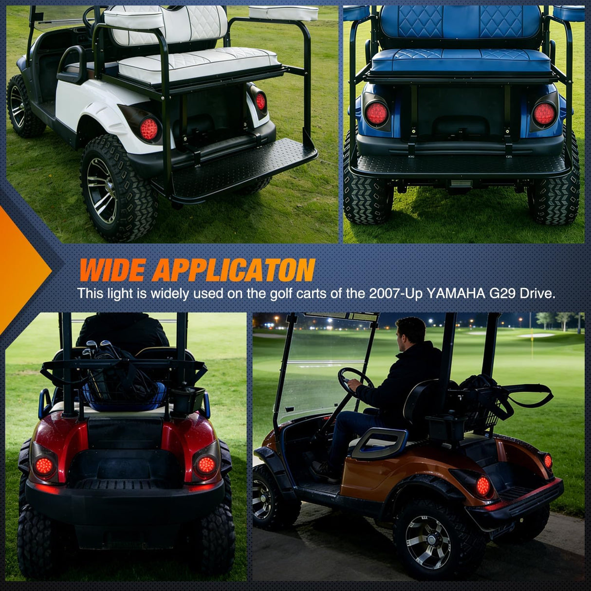 Golf Cart LED Taillights 2PCS Stop Brake Turn Yamaha Drive G29 | High Brightness Waterproof Plug and Play Running Light Upgrade Easy Installation for 2007-Up Yamaha Drive G29 Electric Carts