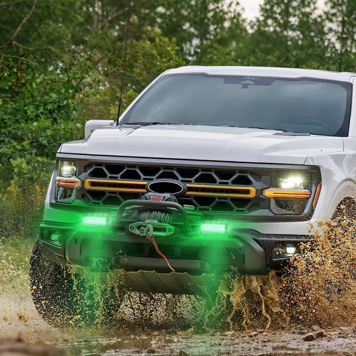 6.5 Inch LED Light Pods Green Triple Row 2PCS 120W Flood Spot Combo Off Road Driving Fog Fishing Hunting Emergency Safety Signal Deck Trailer Lighting for UTV Pick-up Van Boat Tractor