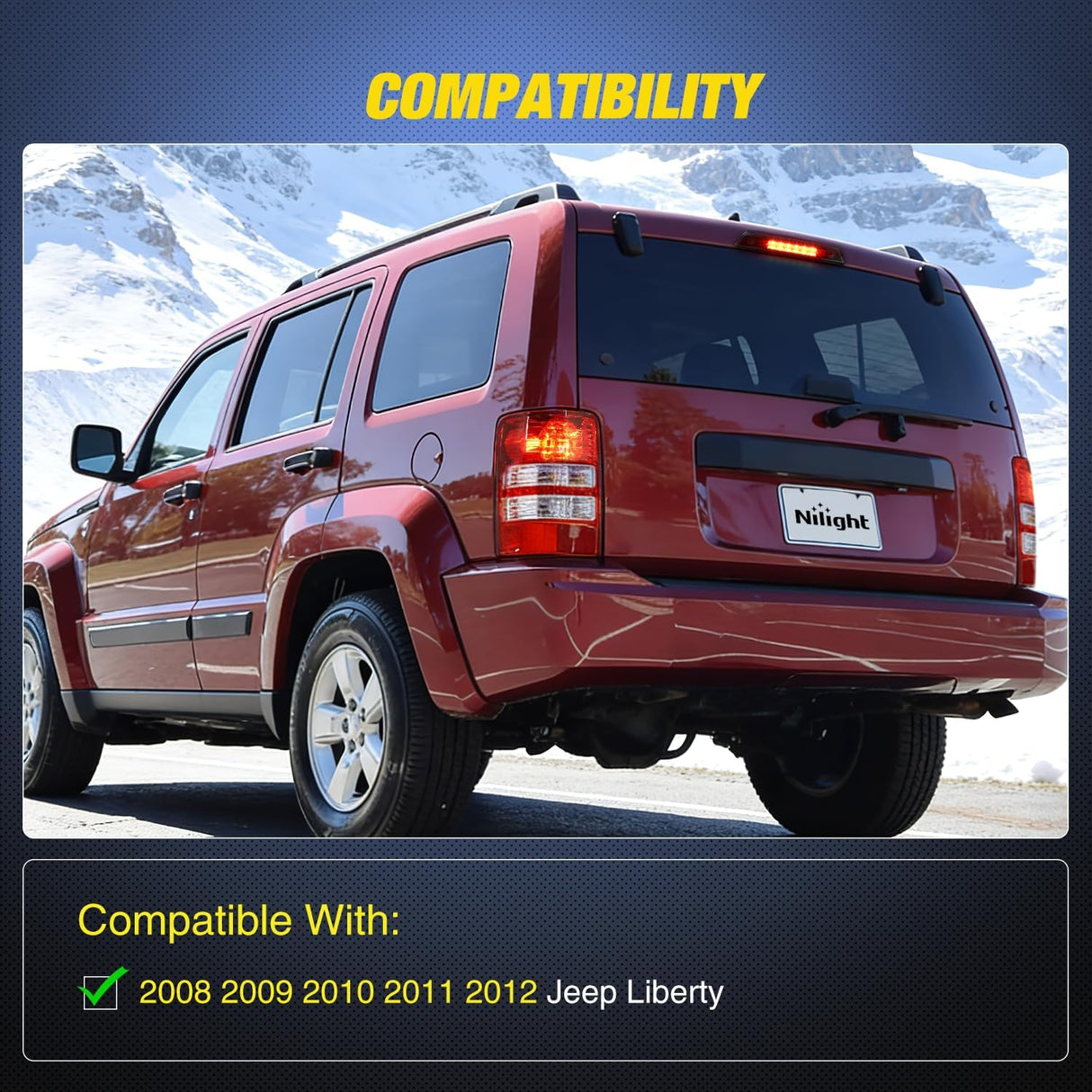 Third Brake Light Tail High Mount 3rd Stop Lights Smoked Lens Compatible with Jeep Liberty 2008 2009 2010 2011 2012 Van SUV Rear Center Cab Lamp