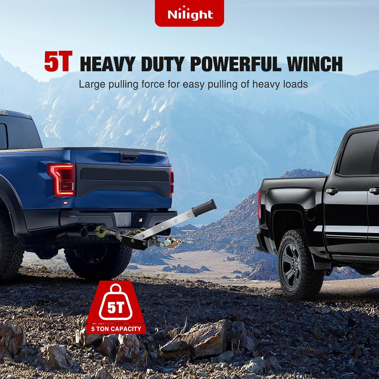Come Along Winch 5 Ton /10,000 Lbs Heavy Duty Come Along Cable Puller Hand Winch Tool with 10 Ft Rope Double Gear 3 Hook for Lifting Pulling Road Vehicle Recovery Automotive Hoist Winch Puller