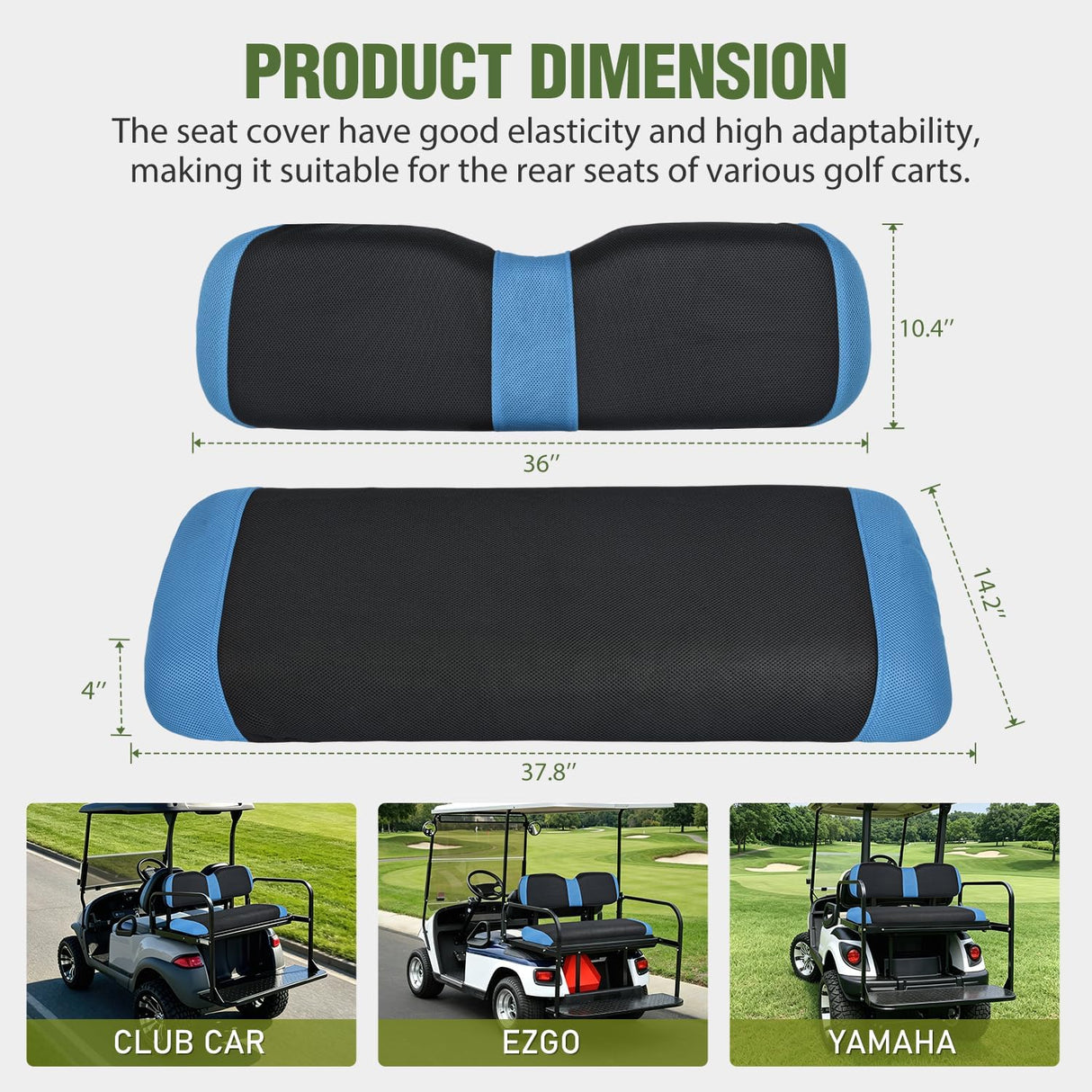 Golf Cart Rear Seat Cover 1PC Blue Black Club Car EZGO Yamaha | Breathable Sandwich Mesh Sun Scratch Resistant Washable No Staple Fits Aftermarket Rear Seats for Club Car EZGO Yamaha