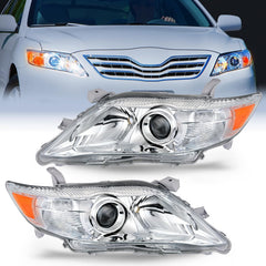 2010 2011 Toyota Camry Headlight Assembly Chrome Housing Amber Reflector Upgraded Clear Lens