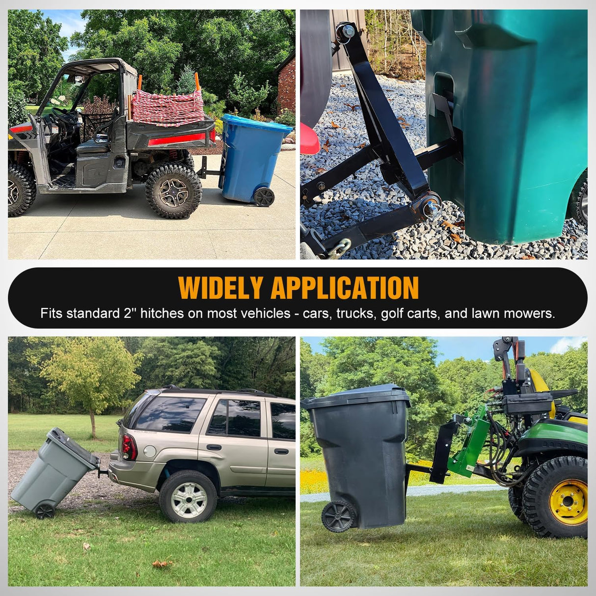 2 Inch Trash Can Hauler Grabber Hitch Receiver Heavy Duty Garbage Hauling Towing Hitch Attachment Fit for Lawn Mower Garden Tractors Black
