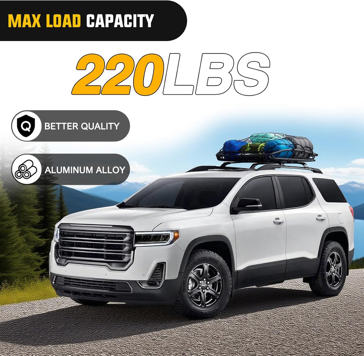 Roof Rack Cross Bars Compatible with GMC Acadia 2017 18 19 20 21 22 2023 with Side Rails, Adjustable Aluminum Less Wind Noise Car Crossbars for Cargo Carrier Luggage Box Kayak Tent Snowboard
