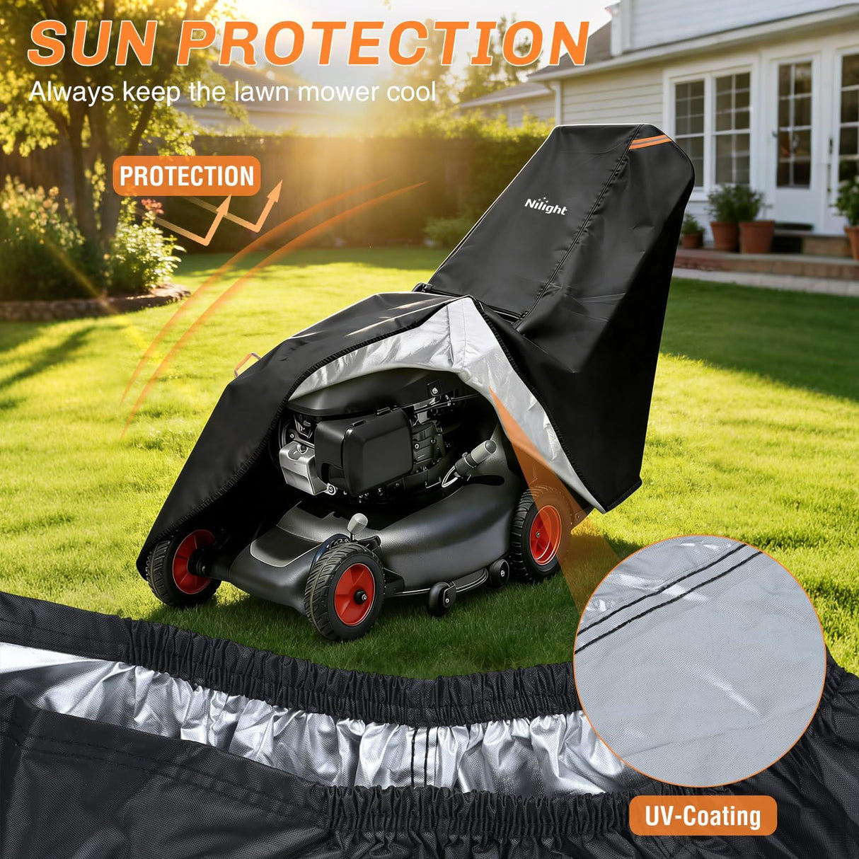 Push Lawn Mower Cover 75 Inch, Waterproof Walk Behind Mower Cover | 420D Heavy Duty Fabric, All-weather & UV Protection