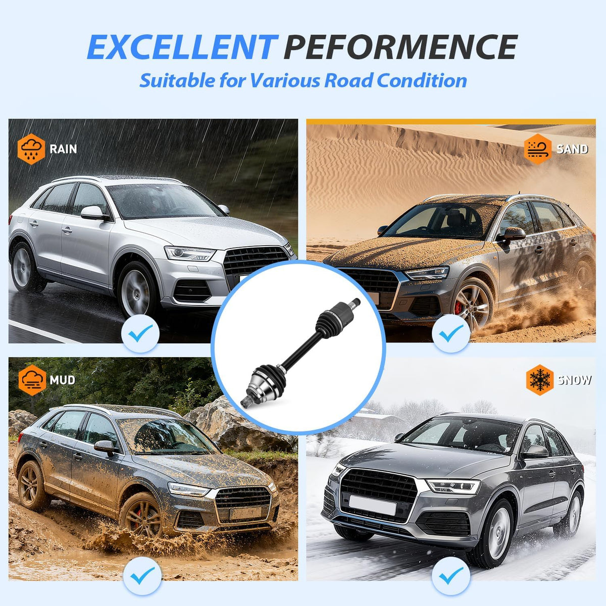 CV Axle Shaft Assembly | Compatible with 2009-2017 Volkswagen Tiguan 2015-2018 Audi Q3 Quattro 2009-2013 VW CC 2006-2008 Passat Front Driver Side