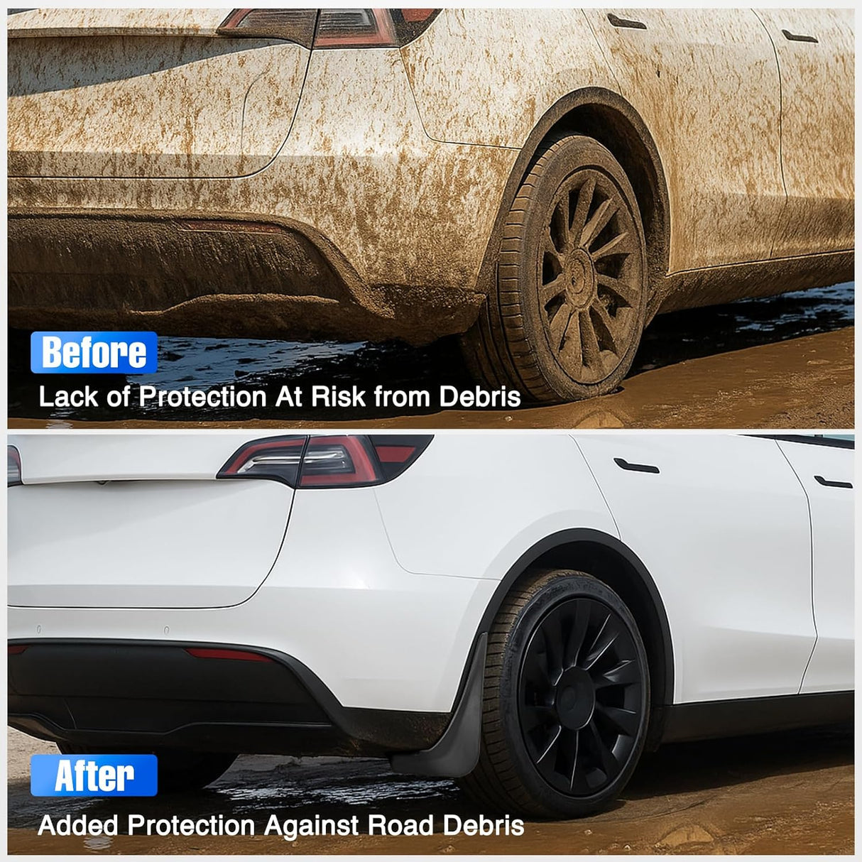 Mud Flaps for Tesla Model 3 2017 2018 2019 2020 2021 2022 2023, No Drilling Precision Fit Exterior Accessories Heavy-Duty Splash Guards Protection, Front & Rear Set