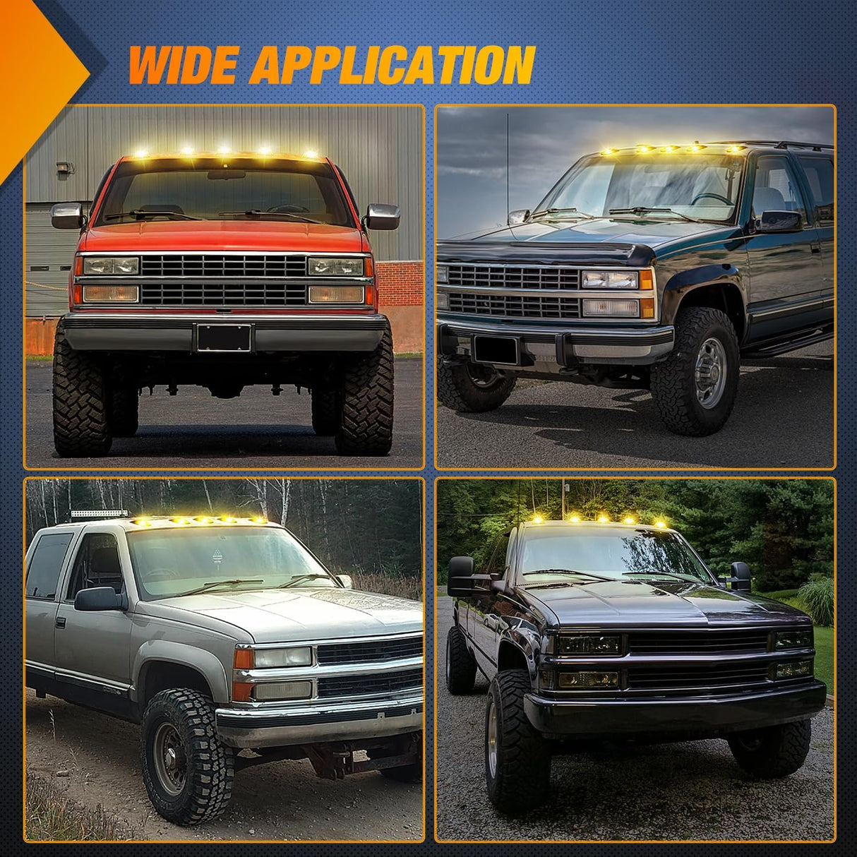 LED Cab Marker Lights 5 PCS 5 LED Smoke Lens Amber Clearance Roof Running Light Compatible with 1988-2002 GMC Chevrolet C1500 C2500 C3500 K1500 K2500 K3500 Suburban