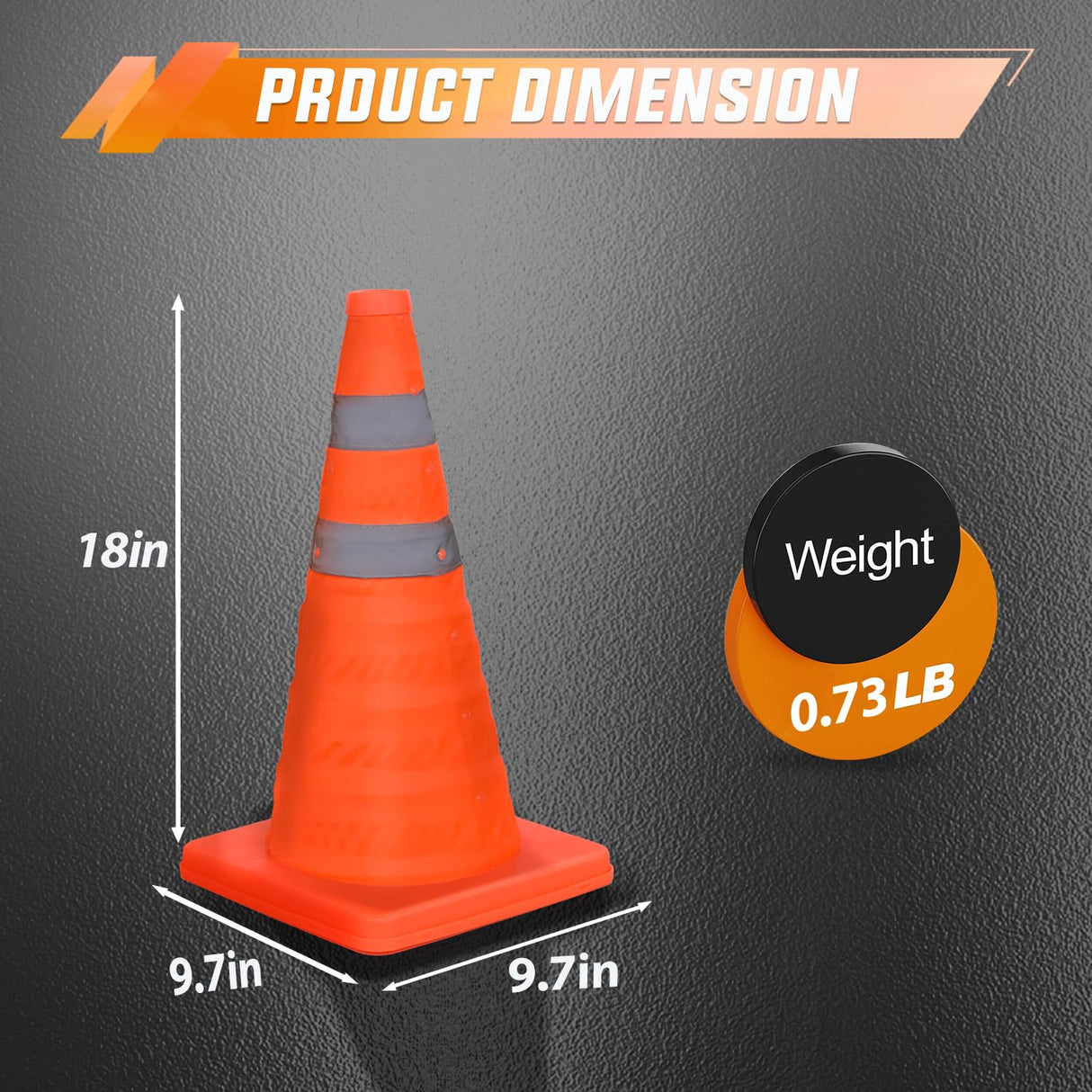 18 Inch Collapsible Traffic Safety Cones 4 Pack - Bright Orange Parking Cones with Reflective Collars for Roadside Emergency, Parking, Driving Practice