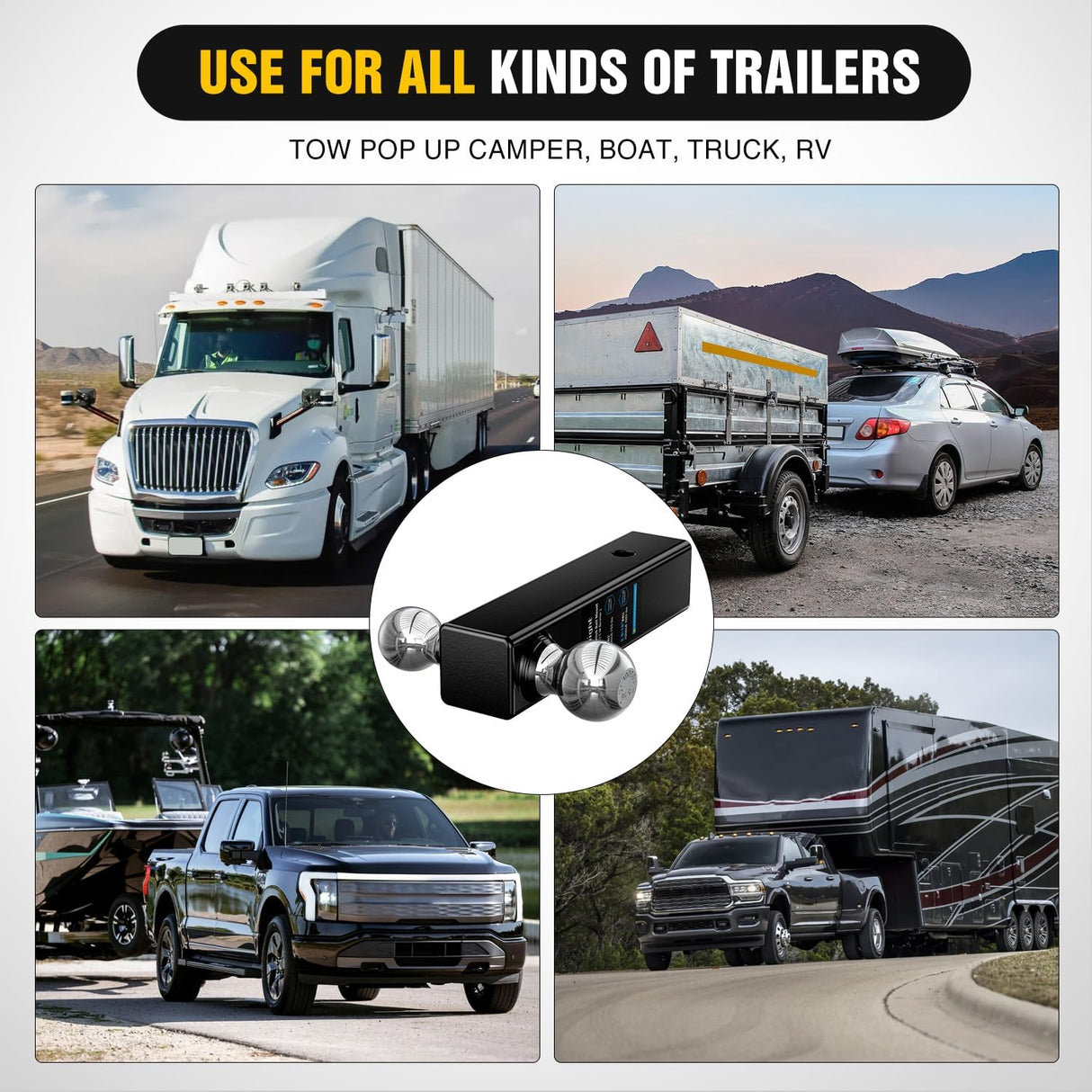 Multi-Ball Trailer Hitch Ball Mount, 2 & 2-5/16 Inch Balls, Dual Ball Mount fits 2-1/2-Inch Hitch Receiver, Chrome Plating