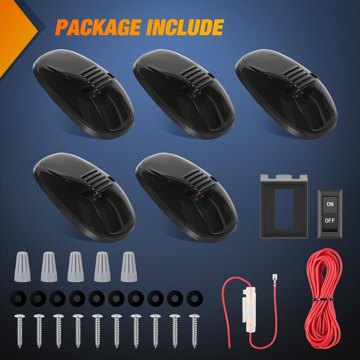 LED Cab Marker Lights 5 PCS 9 LED Smoke Lens Amber Roof Running Clearance Light Compatible with 1999 2000 2001 2002 Dodge Ram 2500 3500 Pickup Trucks