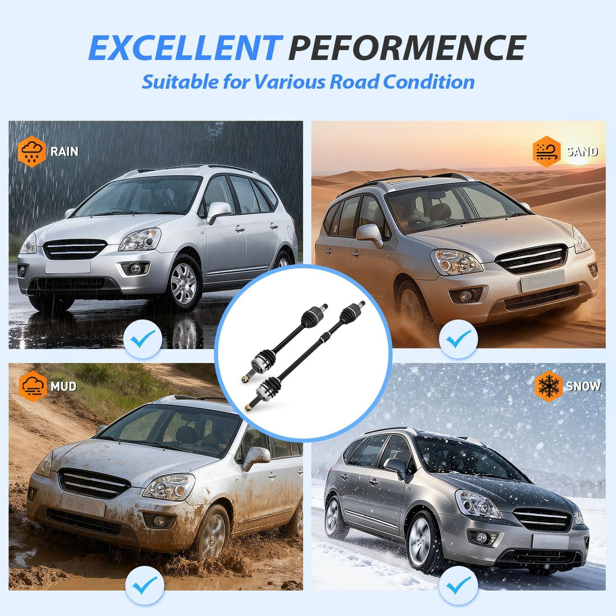 CV Axle Shaft Assembly Compatible with 2006 2007 2008 2009 2010 2011 2012 2013 Kia Carens III MPV 2.0 Half-Shaft Assemblies Replacement Front Wheel Driver and Passenger Side | Compatible with 2006-2013 Kia Carens III MPV 2.0 Half-Shaft Assemblies