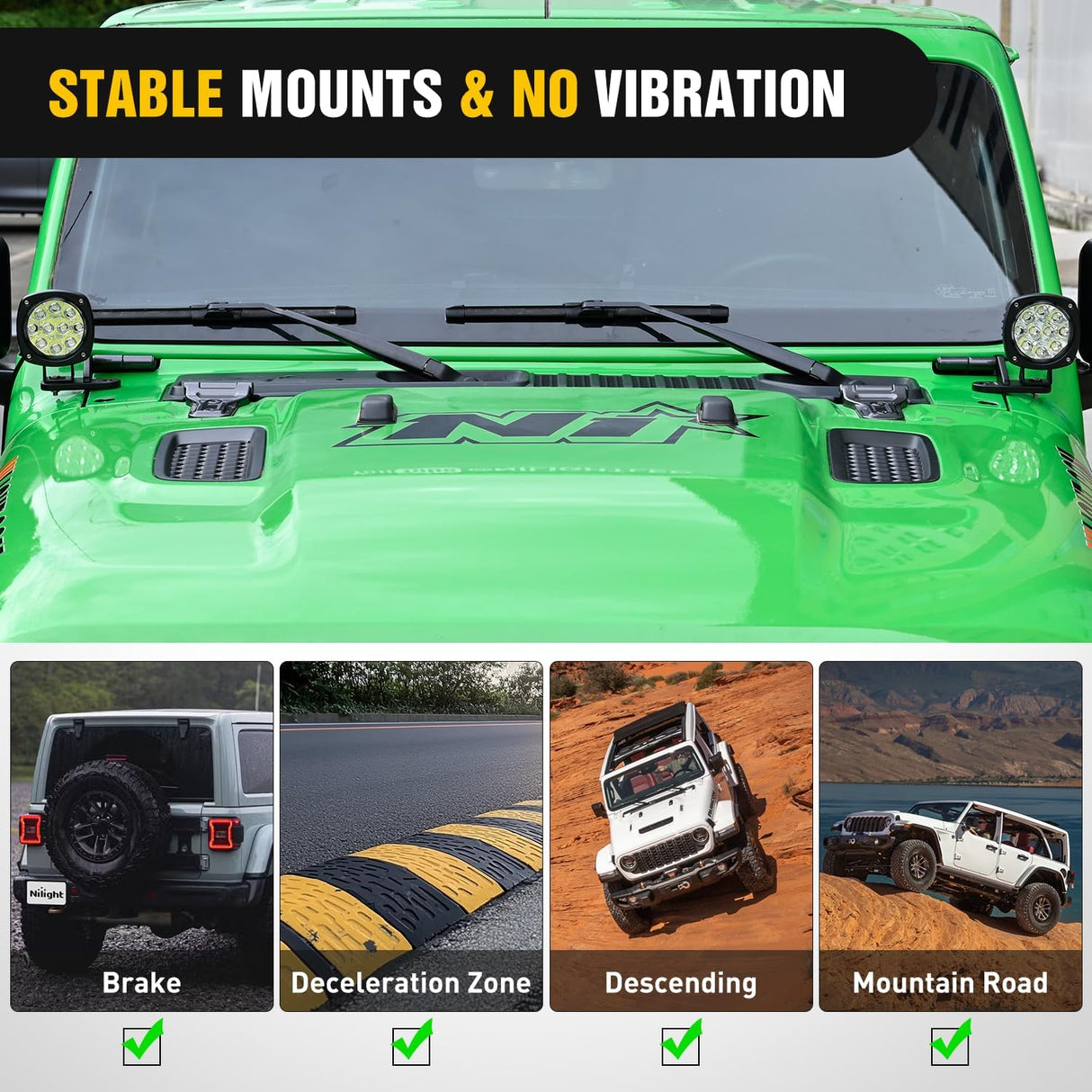 Light Mounting Bracket Hood Cowl Mount Brackets for Front A-Pillar Auxiliary Offroad LED Work Pods Lights on Jeep Wrangler JL JLU Gladiator JT 2018 2019 2020 2021 2022 2023 2024 2025, Black