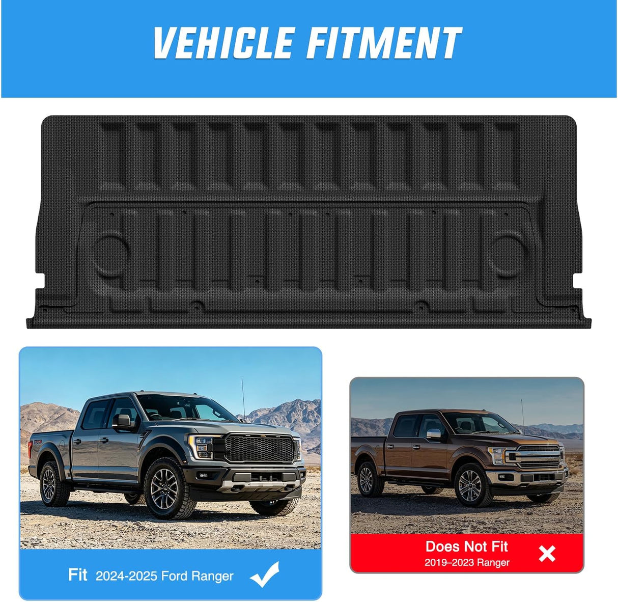 Tailgate Mat for Ford Ranger 2024 2025 2026 All Weather TPE Anti-Slip Custom Fit Truck Tailgate Protector Liner Cover