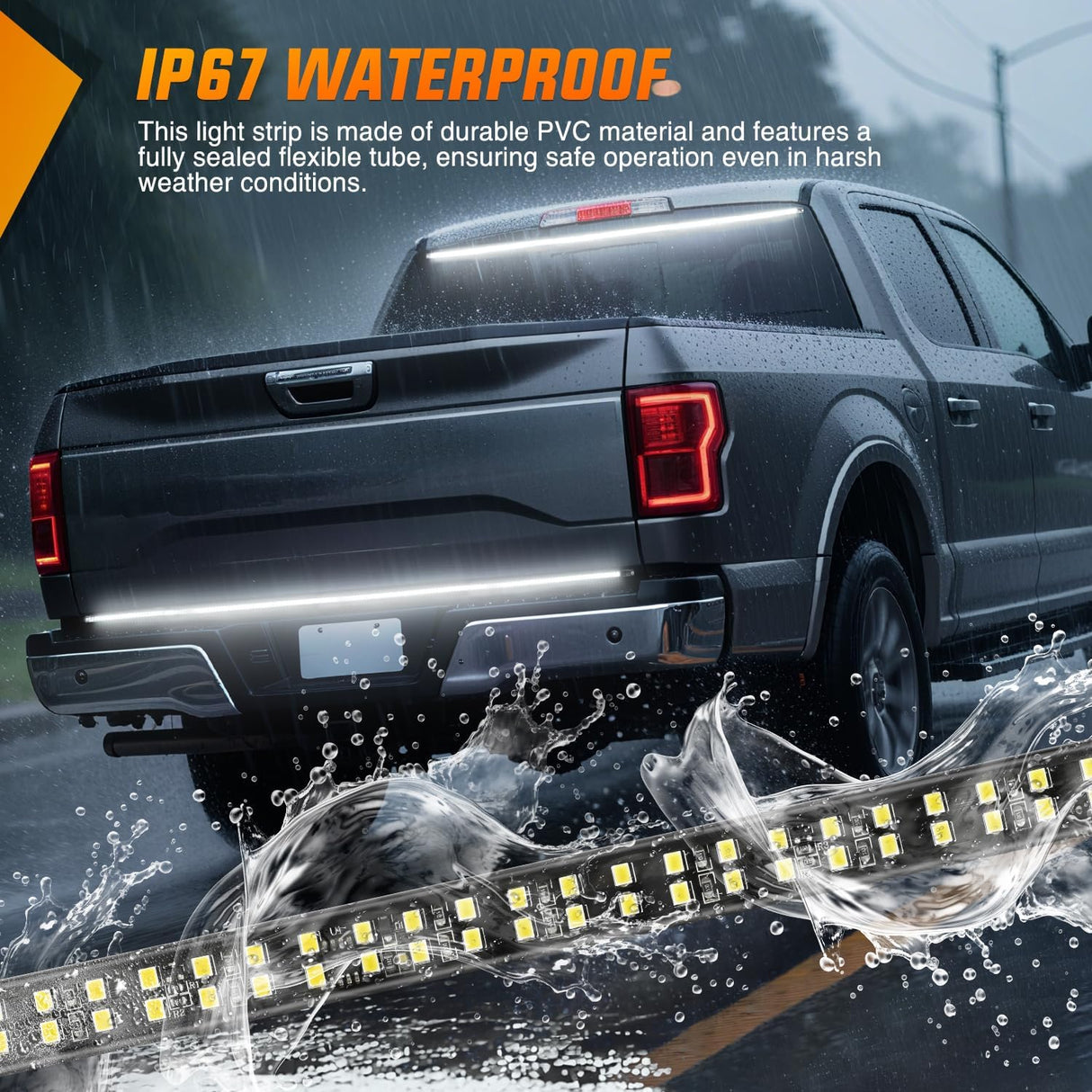 48 Inch Truck Tailgate Strobe Light Strip Tail Emergency Bar Rear Window Warning Lamp Ultra-Bright Double Row 288 LED for Pickup Trailers Construction Vehicles Car SUV, White