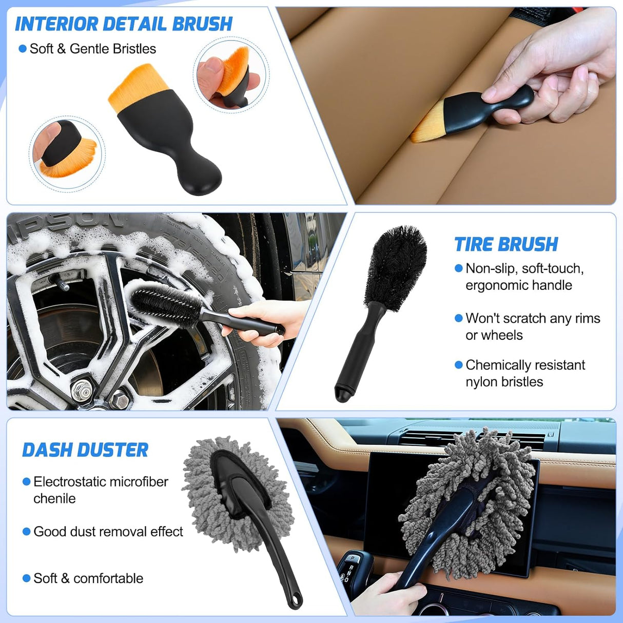 Automotive Tools 37PCS Car Detailing Kit Auto Cleaning Tools Wash Set with Storage Carry Bag Home Use for Interior Exterior Deep Clean Car Care Windshield Dashboard Seat Air Vents Wheels Tires, Blue