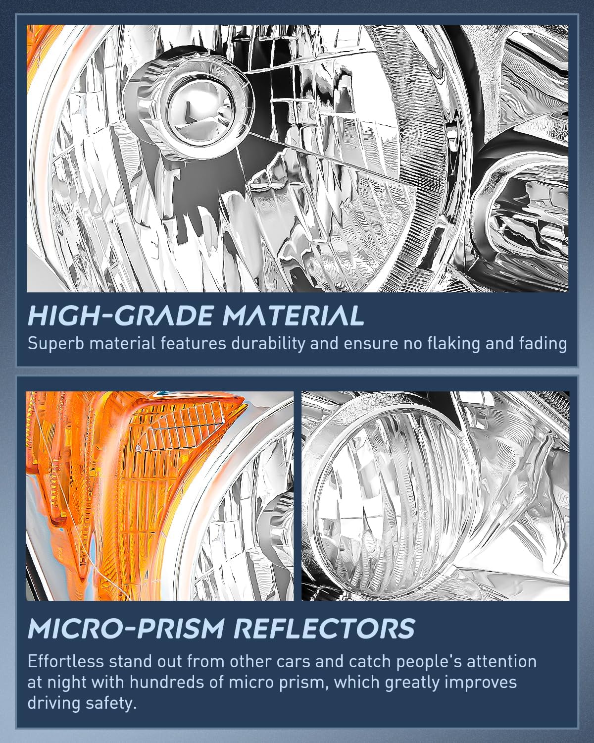 Headlights Assembly for Honda CRV(CR-V) 2007 2008 2009 2010 2011 Headlamp Chrome Housing Amber Reflector