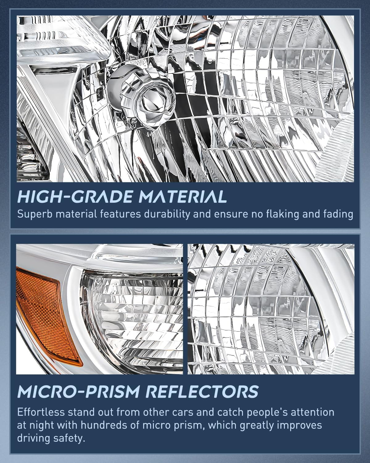 2008-2010 Toyota Highlander Headlight Assembly Chrome Housing Amber Reflector Nilight