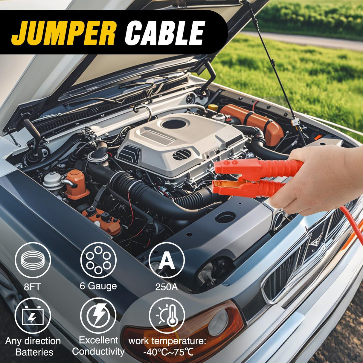 Car Emergency Kit with Jumper Cable Air Compressor Tire Repair Essential Tools First Aid Alligator Connector Electrical Kit for Travel Camping Outdoor Cars Truck SUV RV