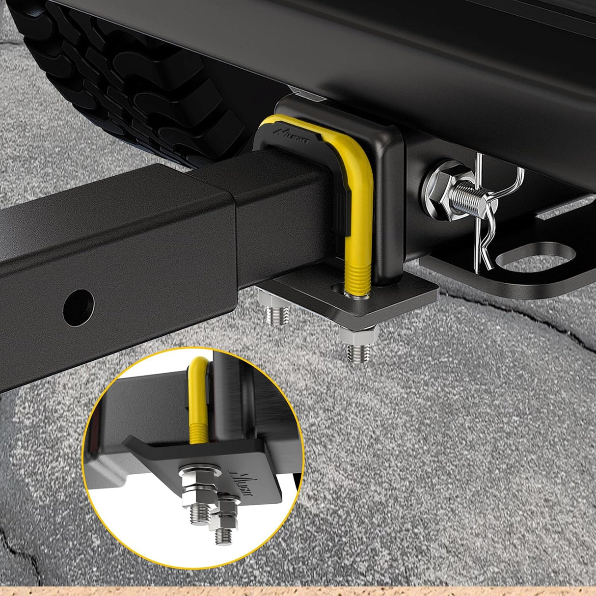 Trailer Hitch Tightener for 2 Inch Trailers Hitches Mount Anti Rattle Heavy Duty Steel with Rubber Cover Yellow U Bolt Matte Black Plate Electrophoresis Anti-Rust Triple Protective