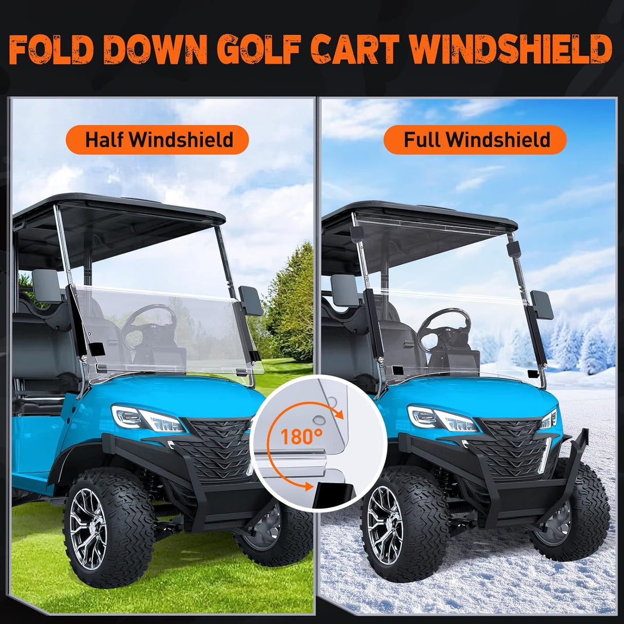 Golf Cart Windshield for Front Window Foldable Windproof UV Protection Compatible with Club Car Precedent Gas or Electric 2004-Up, Scratch and Impact Resistant, Clear Acrylic
