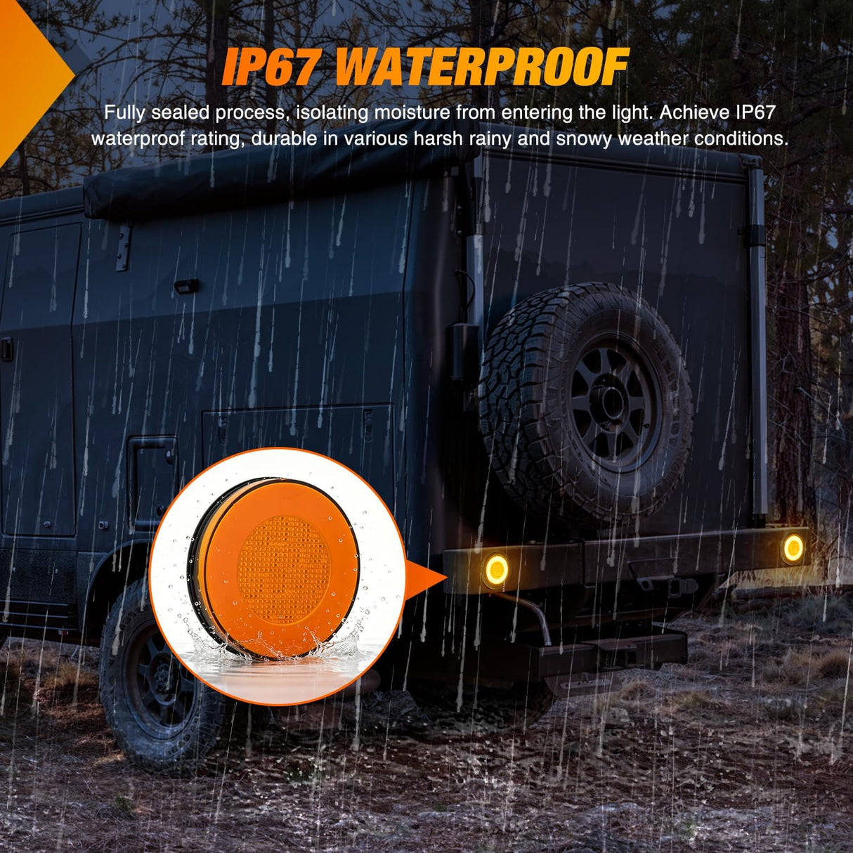 Trailer Tail Lights 2PCS 4Inch Round 32LED Amber Halo Ring | Grommet Mount IP67 Waterproof Marker Clearance Turn Signal Running Taillights for Trailer Truck Pickup Camper RV