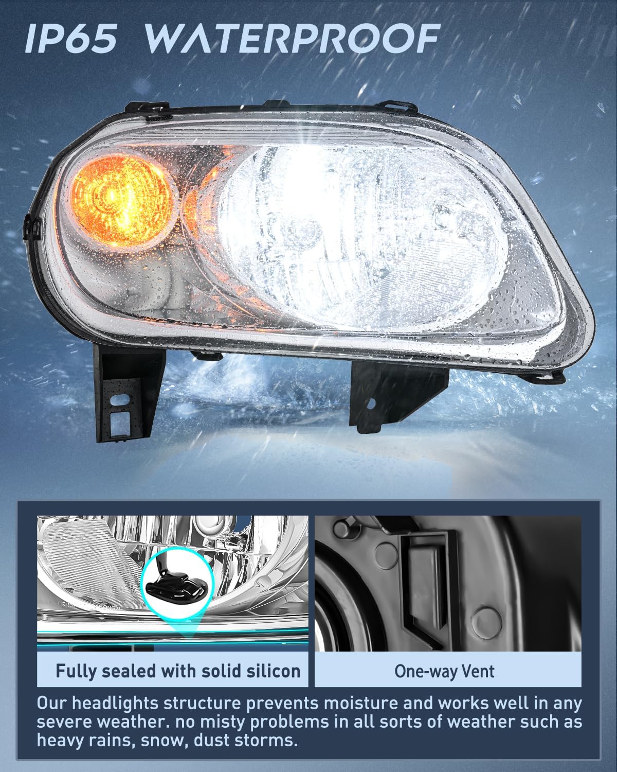 Headlight Assembly Compatible with 2006 2007 2008 2009 2010 2011 Chevy HHR Halogen Type Factory OE Style Chevrolet HHR Replacement Chrome Housing Amber Reflector Passenger and Driver Side