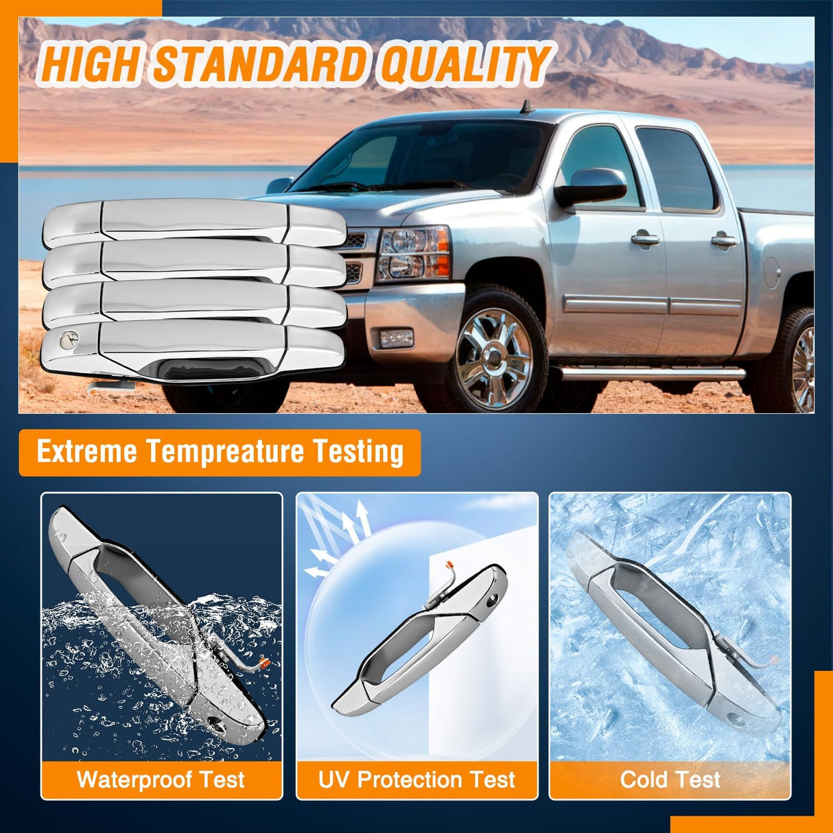 4PCS Exterior Chrome Front Rear Driver & Passenger Car Door Handle for 2007 08 09 10 11 12 13 2014 Chevy Silverado Suburban Tahoe Avalanche GMC Sierra Yukon Cadillac Escalade Replaces#20828258
