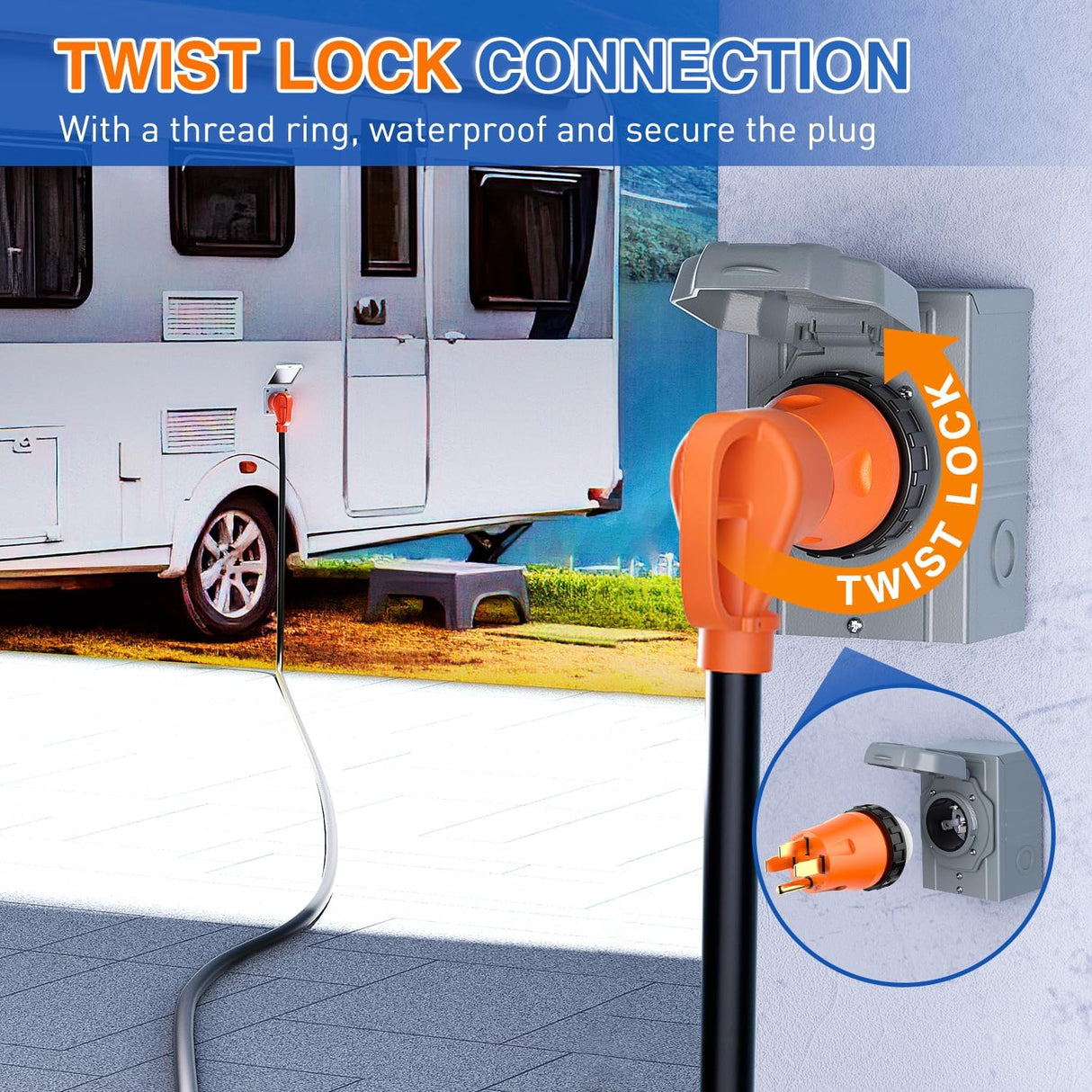50 Amp to 50Amp RV Power Adapter 125/250 Volt Twist Locking Connector 14-50P to SS2-50R 50A Male Plug to 50A Female Receptacle for RVs Generator Camper Caravan Shore Power Converter