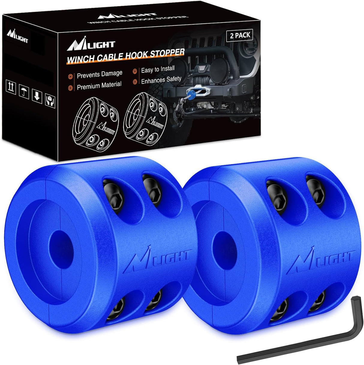 Winch Stopper for ATV UTV Truck SUV Winch Cable Hook Rubber Stopper 2 Pack Protect Towing Hook Synthetic Rope Winch Accessories Rope Line Saver with Stainless Steel Screws Allen Wrenc, Blue